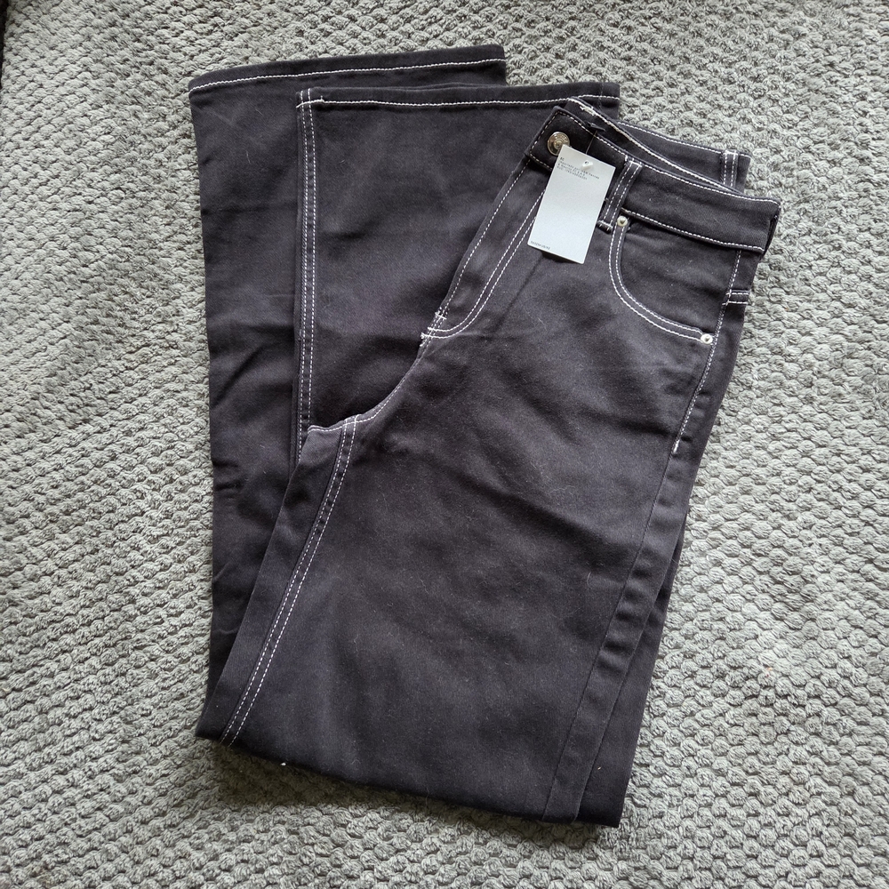 H&M Black Wide Leg Pants White Seem Skater Y2k Grunge Goth Monochrome